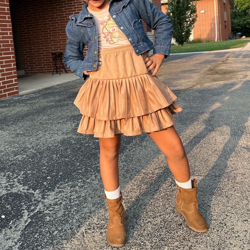Little Lass Floral Tan Dress With Jeans Jacket, cowgirl Dress